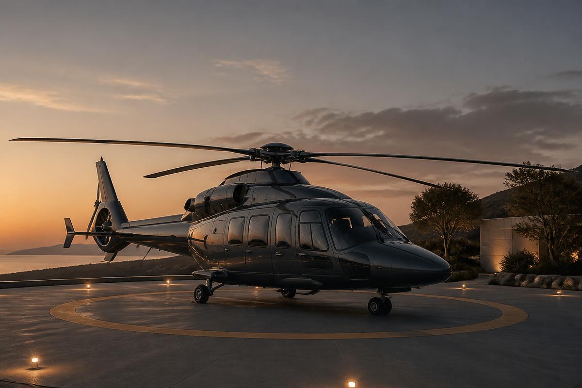 Helicóptero executivo bimotor pousado em heliponto